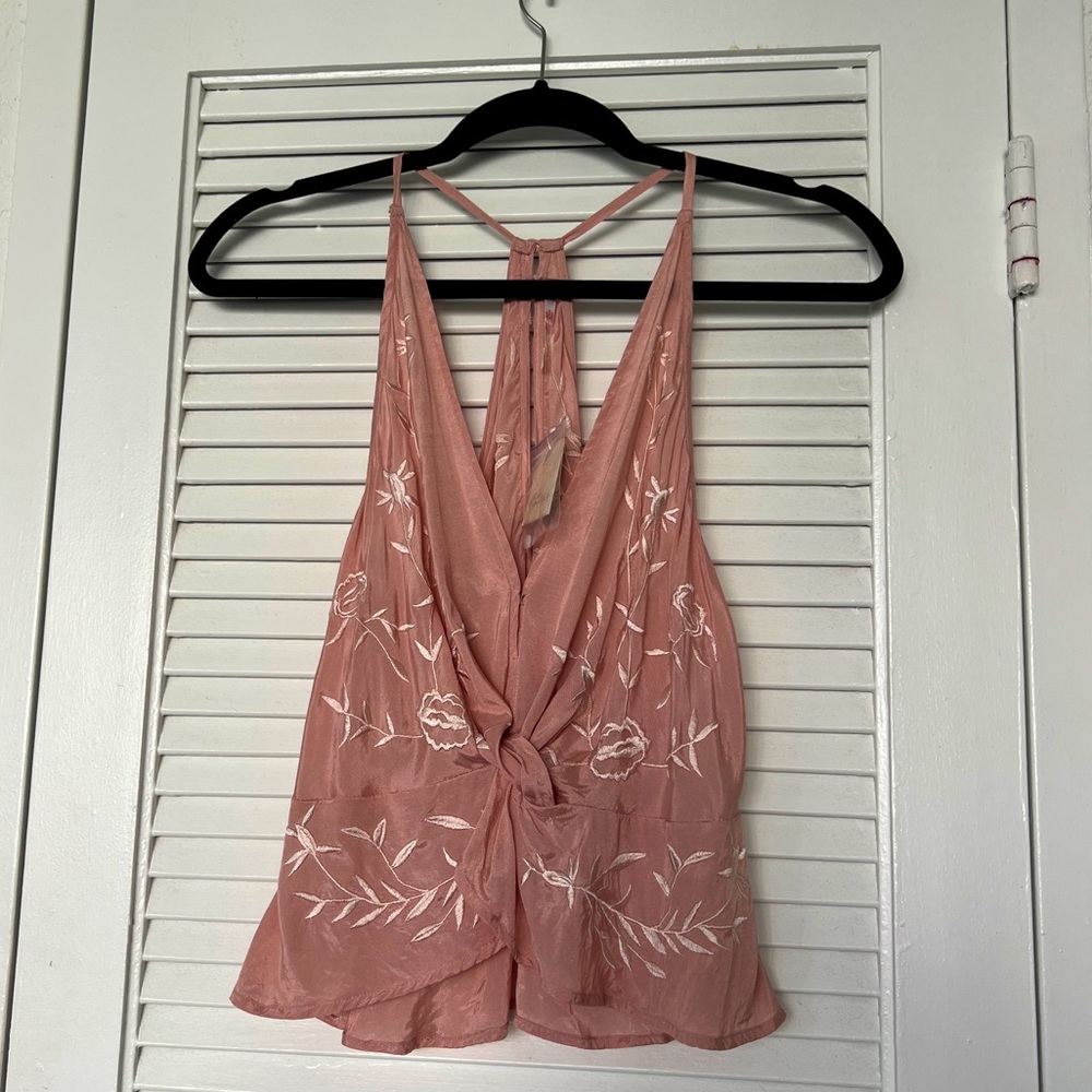 Free People Pink Embroidered Top